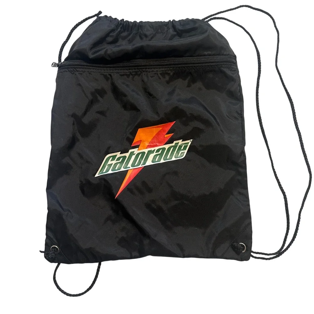 Vintage Gatorade Drawstring Bag Black Zip Cinch Sackpack Gym Outdoor Sport‎